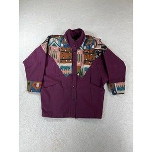 VTG David James‎ Southwestern Aztec Navajo Print Women's Purple Coat Jacket Sz S